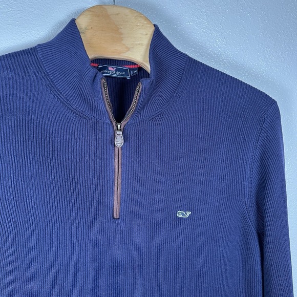Vineyard Vines Other - Vineyard Vines Mens Size XXL Fisherman Knit Sweater 1/4 Zip Navy Blue Mock Neck